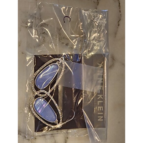 Anne Klein Silver-Tone Blue Stone Drop Earrings With Crystal Detailing - Picture 2 of 6